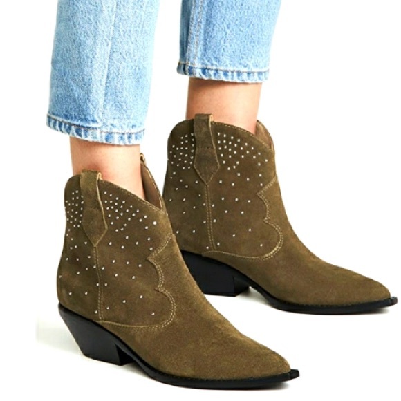 Western boots short boots suede upper studded suede boots designer boots short - Picture 1 of 11